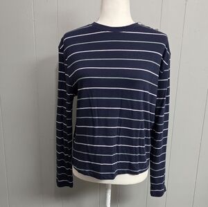 A New Day Navy Stripe Long Sleeve Top Size S
